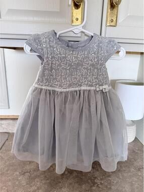 Carter's Girl's Silver Sequin Special Occasion Dress, 9 Months